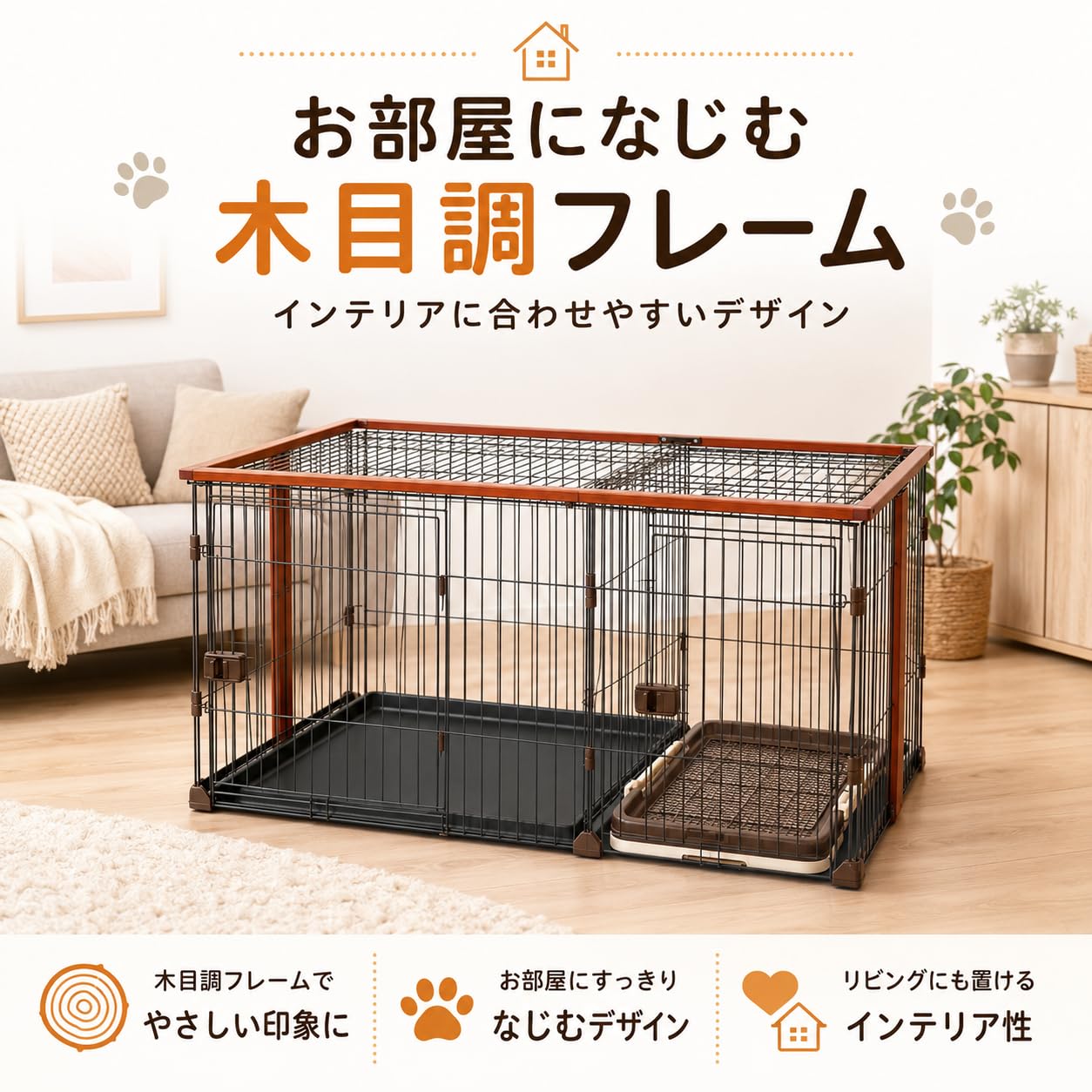 Amazon | 牧小苫＼msmr 犬用ケージ トイレ付き 2ルーム 屋根付き 2